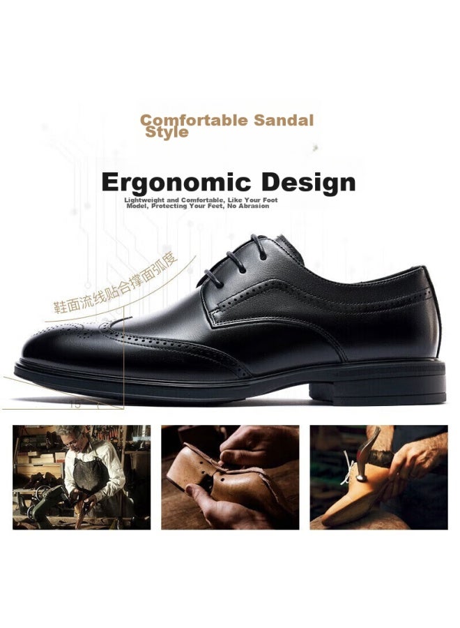 Laorentou Leather Shoes For Men, Spring And Autumn Brogue Carved Leather Shoes, British Style Breathable Formal Wedding Shoes, A50237, Brown, Size 41 - Image 5