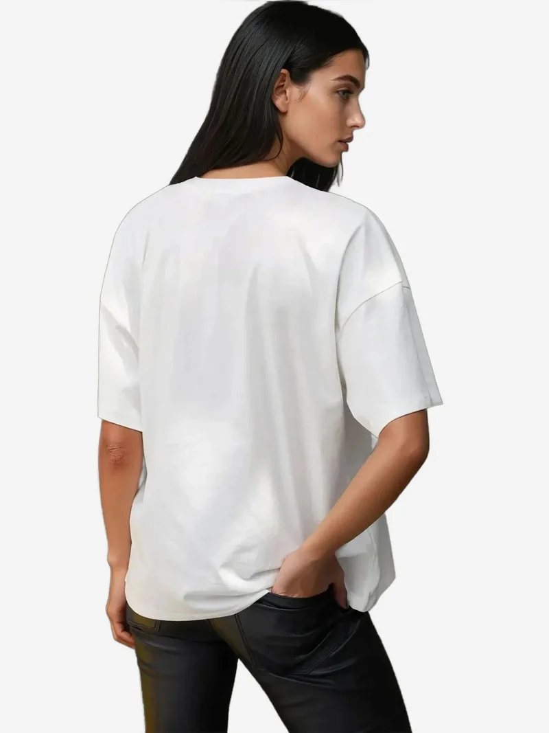 HICCUP Amber Yellow %100 Cotton Oversized Printed Crew Neck Cotton T-Shirt for Women | Best Price UAE