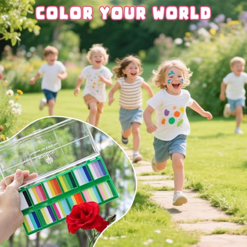 Bowitzki Face Paint 12x10 gm Professional Body Painting Kit For Kids Adults Stencil One Stroke Split Cake Non Toxic Rainbow Flora Unicorn Flame Makeup Halloween Christmas Easter -Green set - Image 4
