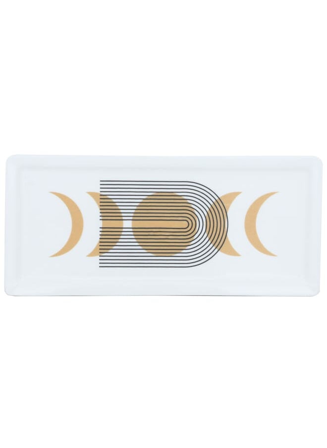 Alsaif Gallery - White rectangular Turkish serving plate with moon pattern - Image 1