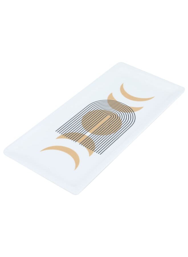 Alsaif Gallery - White rectangular Turkish serving plate with moon pattern - Image 1