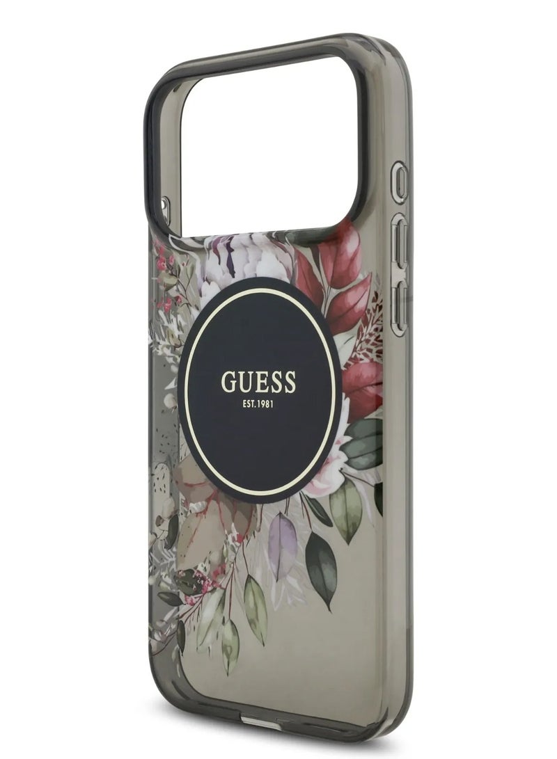 GUESS iPhone 17 Pro Max MagSafe Case / MagSafe IML Case With Flowers Pattern & Lanyard - Black - Image 5