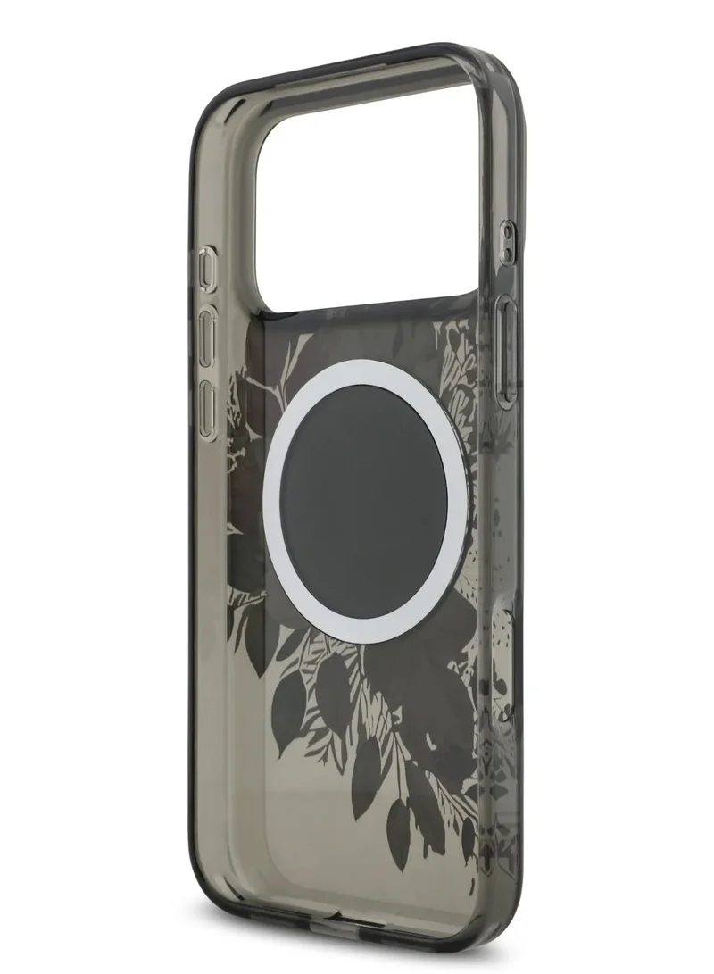 GUESS iPhone 17 Pro Max MagSafe Case / MagSafe IML Case With Flowers Pattern & Lanyard - Black