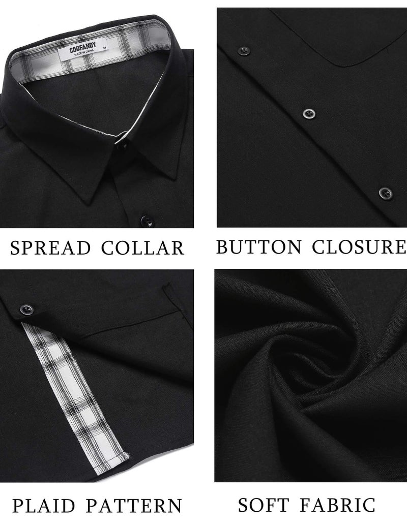 COOFANDY Men's Button Down Shirts Short Sleeve Casual Summer Beach Vacation Wedding Shirts with Pocket Black - Image 5