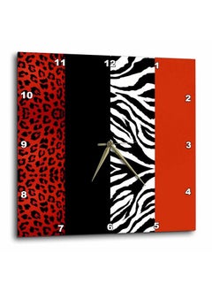 3DROSE Dpp_35438_3 Animal Print Leopard And Zebra Wall Clock 15 By 15Inch Red Black Orange White  - Image 1