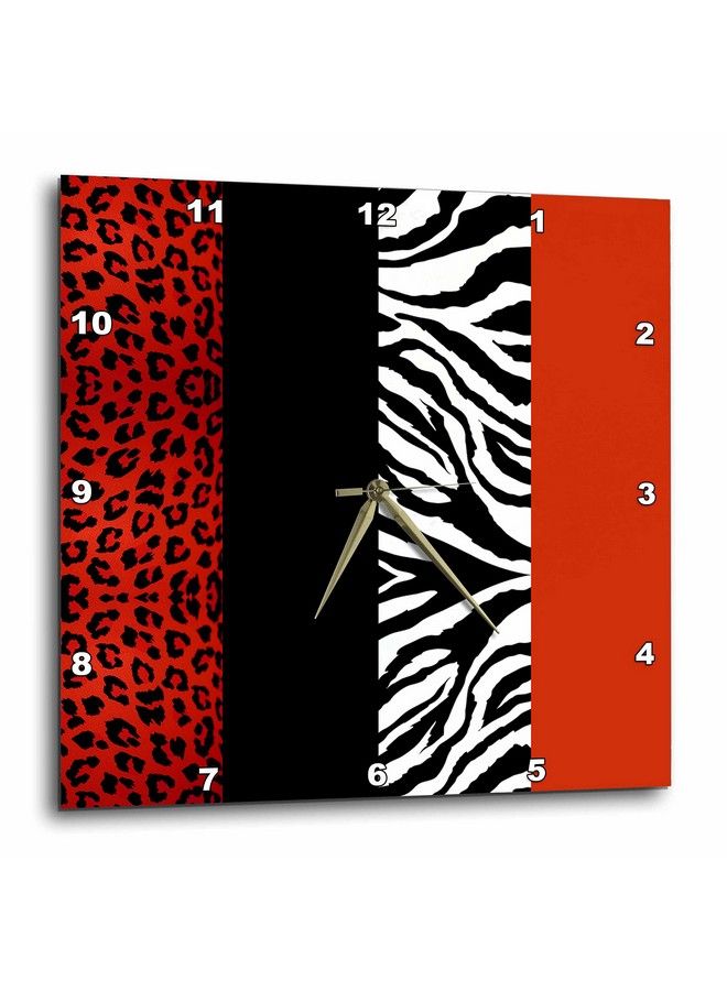 3DROSE Dpp_35438_3 Animal Print Leopard And Zebra Wall Clock 15 By 15Inch Red Black Orange White - Image 3