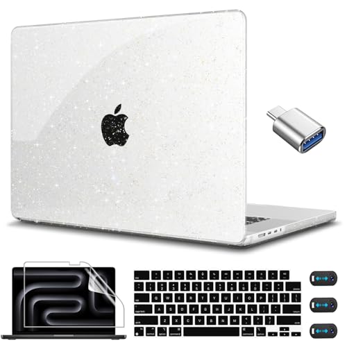 CISSOOK Clear Glitter Star Case for MacBook Pro 14 Inch 2026-2021 Release Model A3434 A3427 A3426 A3112 A3401 A3185 A2992 A2918 A2779 A2442, Sparkly Hard Shell Case Set for MacBook Pro 14 M1-M5 - Image 1