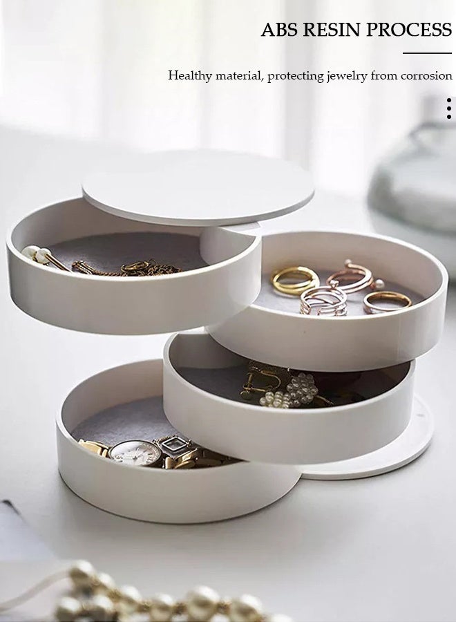 DUNISO Rotating Jewelry Organizer Small Jewelry Storage Box Earring Holder for Women 5-Layer Rotating Travel Jewelry Tray Case with Lid for Bracelets Rings Bracelets White - Image 3
