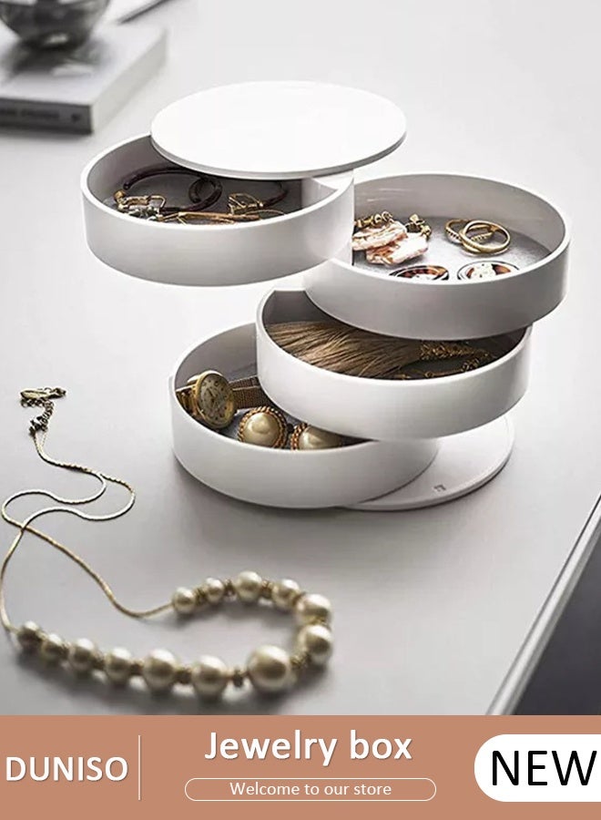 DUNISO Rotating Jewelry Organizer Small Jewelry Storage Box Earring Holder for Women 5-Layer Rotating Travel Jewelry Tray Case with Lid for Bracelets Rings Bracelets White - Image 1