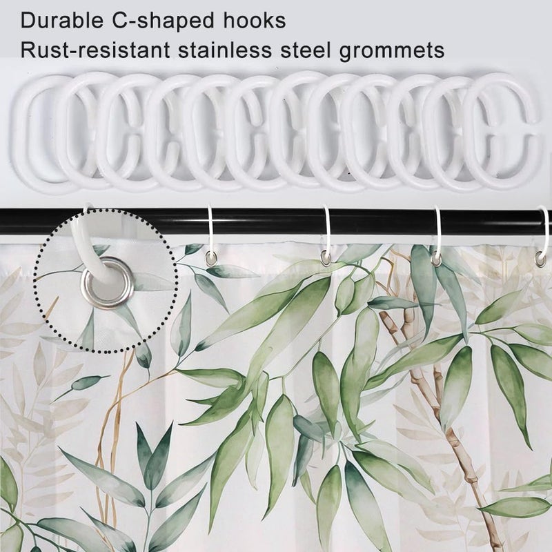 Ruelvth Green Bamboo Shower Curtain  Watercolor Green Leaves Shower Curtain for Bathroom Waterproof Fabric Spring Botanical Shower Curtain Set with Hooks  48x72 Inch - Image 4