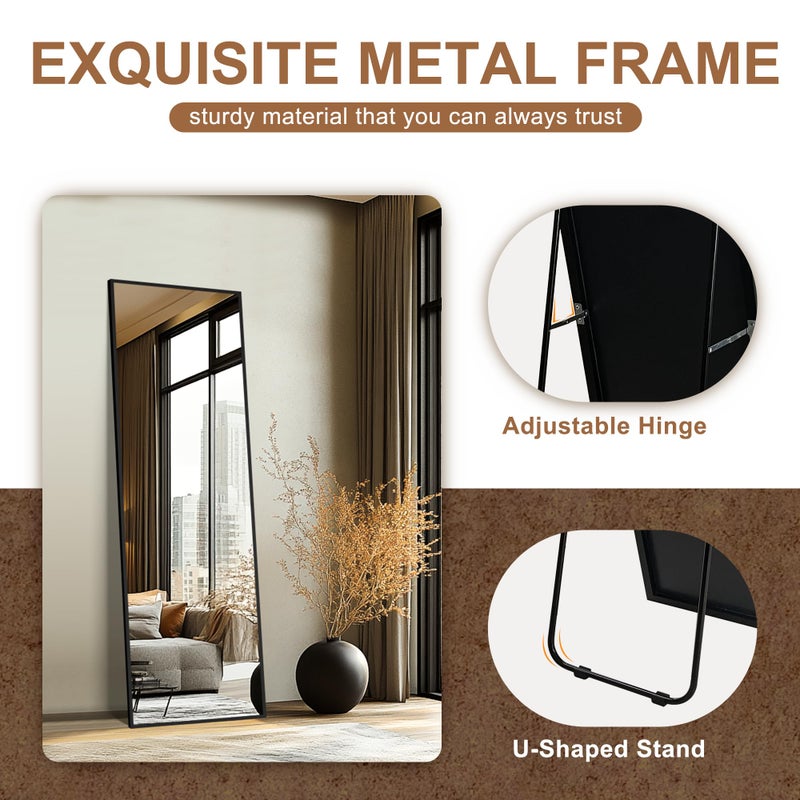 Delma Full Length Standing Mirror,Large Floor Mirror with Aluminum Frame for Bedroom, Bathroom, Living Room,Wall Mount or Freestanding Design(with Stand,Rect 69x24-Black) - Image 5