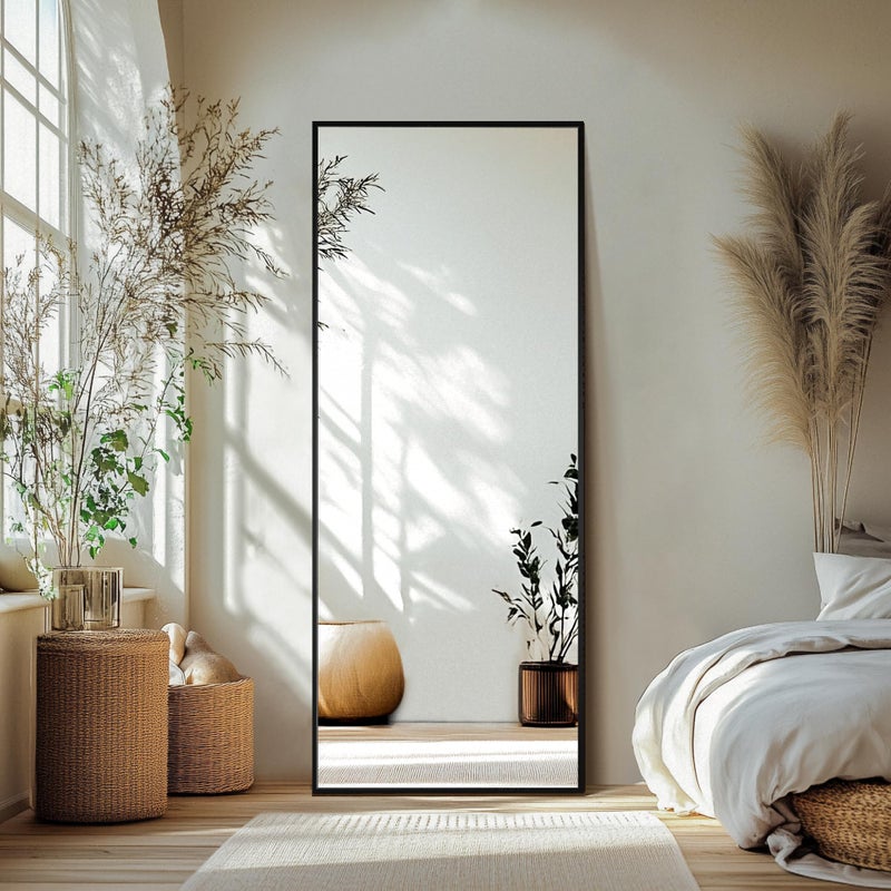 Delma Full Length Standing Mirror,Large Floor Mirror with Aluminum Frame for Bedroom, Bathroom, Living Room,Wall Mount or Freestanding Design(with Stand,Rect 69x24-Black) - Image 1