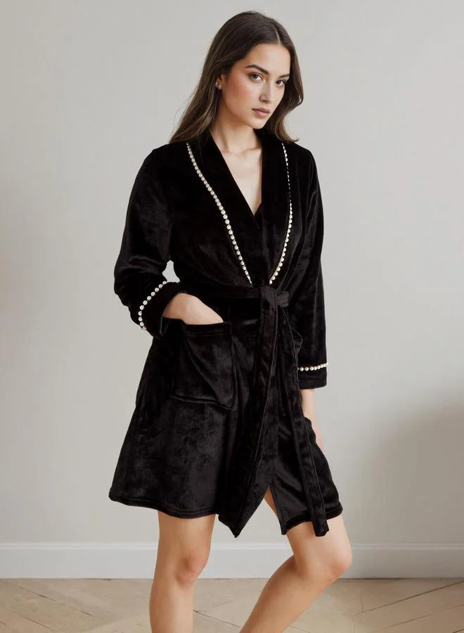 Splash FAV Plush Pearl Trim Night Robe