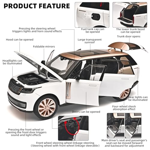 RZAPE Car Toys for Boys 118 Diecast Cars Compatible with Land Rover Range Rover Model Car Kits CollectionMetal OffRoad SUV Toy Car with Light and SoundCars for Kids Ages 35White - Image 5