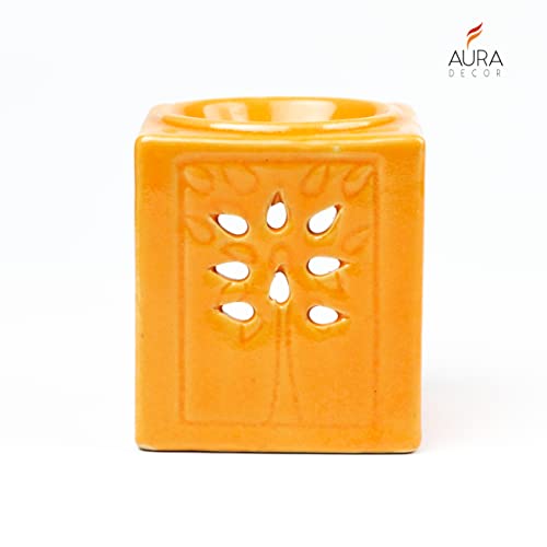 AURA DECOR AuraDecor Handcrafted Small Ceramic Burner Square Shape with 1 T-Light Candle for Home Decorations (Yellow) - Image 5
