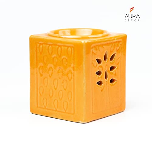 AURA DECOR AuraDecor Handcrafted Small Ceramic Burner Square Shape with 1 T-Light Candle for Home Decorations (Yellow) - Image 4