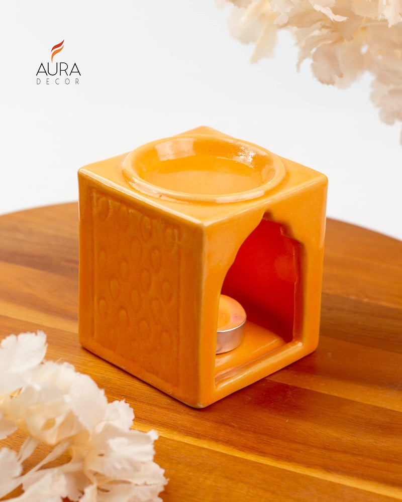 AURA DECOR AuraDecor Handcrafted Small Ceramic Burner Square Shape with 1 T-Light Candle for Home Decorations (Yellow) - Image 2