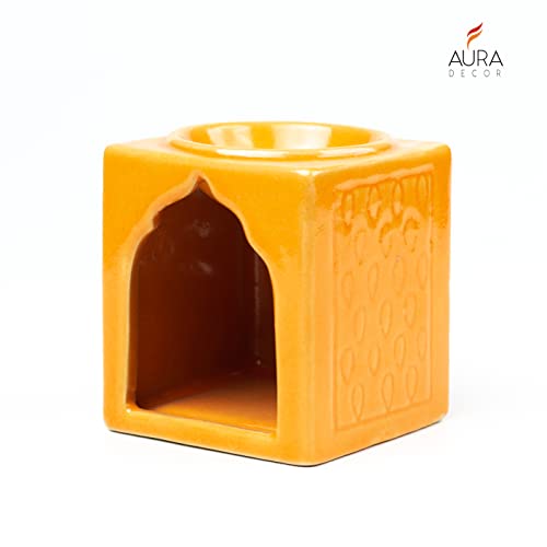 AURA DECOR AuraDecor Handcrafted Small Ceramic Burner Square Shape with 1 T-Light Candle for Home Decorations (Yellow) - Image 3