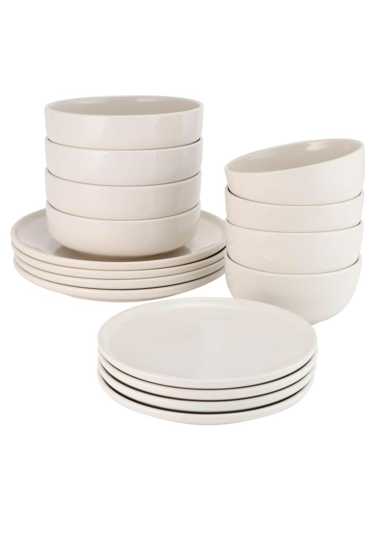 ستوك هولم طقم عشاء ستوكهولم من 16 قطعة من الفخار، 4 إعدادات مع أوعية المعكرونة - لون عاجي (آمنة للاستخدام في غسالة الأطباق والميكروويف والفرن) - Image 1