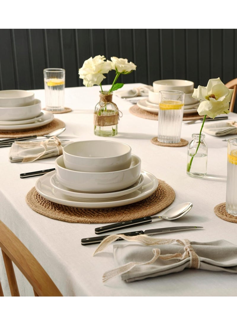 ستوك هولم طقم عشاء ستوكهولم من 16 قطعة من الفخار، 4 إعدادات مع أوعية المعكرونة - لون عاجي (آمنة للاستخدام في غسالة الأطباق والميكروويف والفرن) - Image 2