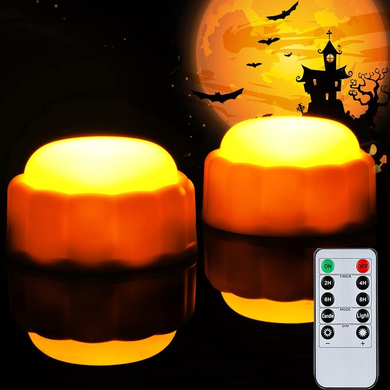 Homemory Halloween Bright LED Pumpkin Lights with Remote Control and Timers, Jack O’ Lantern Lights Battery Operated for Halloween, Fall Decorations, Orange, Outdoor, Set of 2 - Image 1