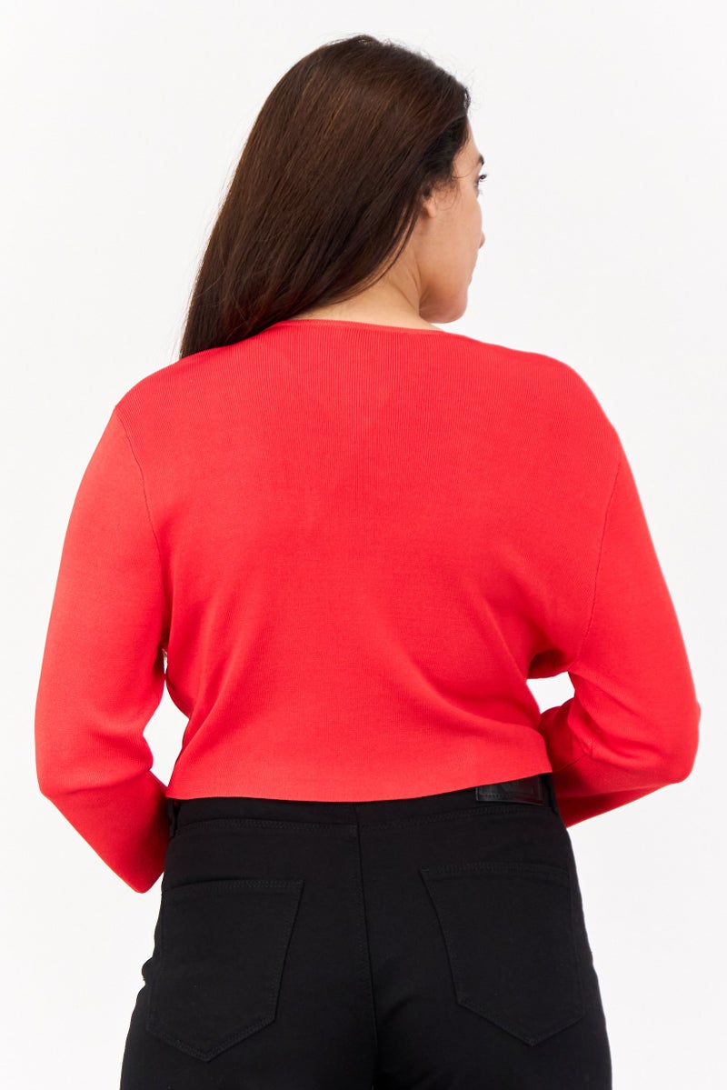 Phase Eight Women Split Neck Long Sleeves Plain Cardigans, Red - Image 3