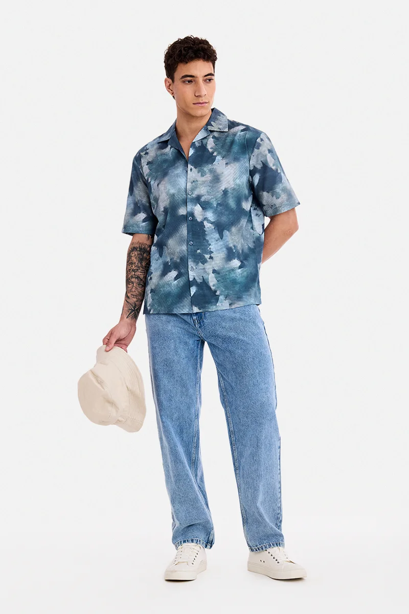 SNITCH Dark Grey Abstract Half Sleeve Boxy Shirt