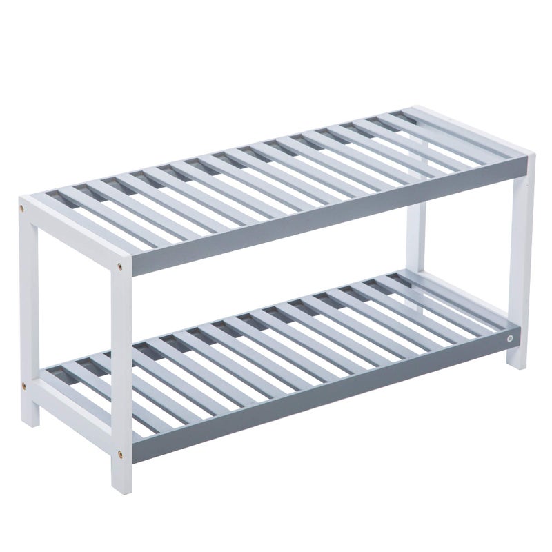 Vencier 2 Tier Bamboo Shoe Rack Stand Shelf Shelving HallwayBedroomBathroomLiving Room Organizer Holder Storage for 8 pairs shoes GreyWhite
