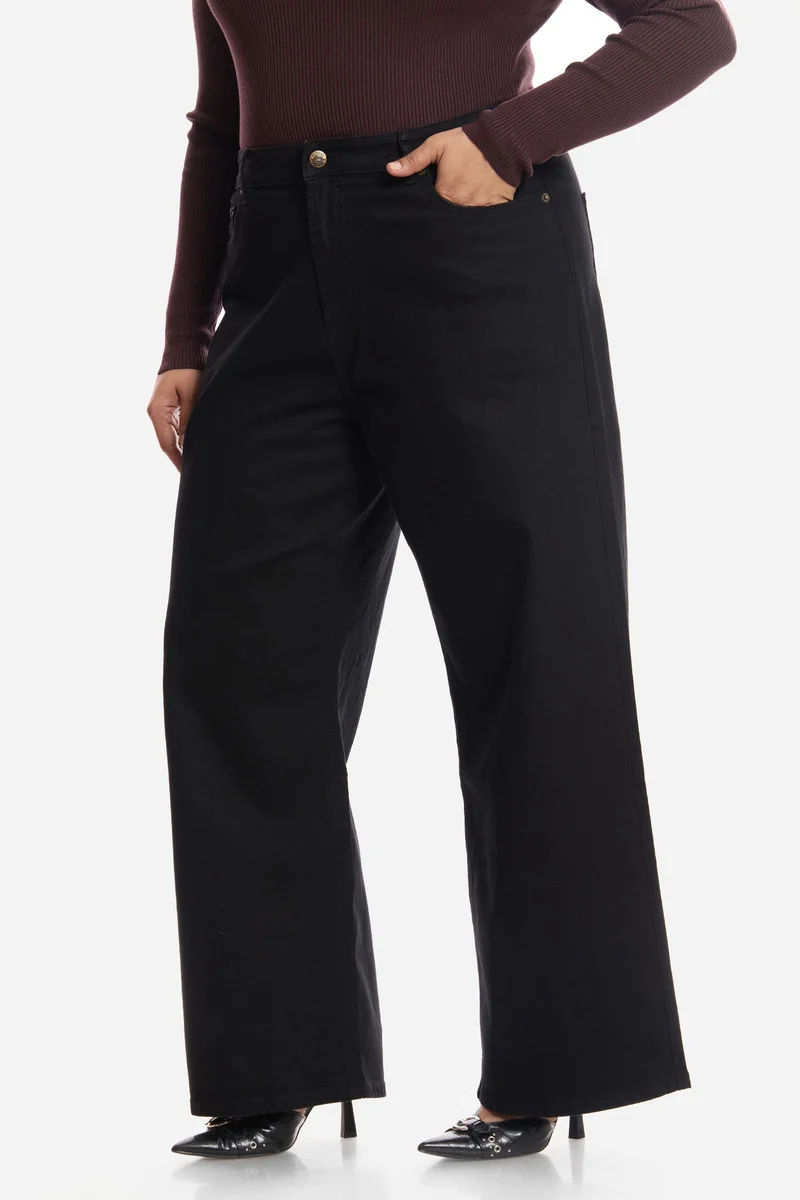 Virgio  Solid Cotton Denim Wide Leg Plus Size Jeans for Women for Women | Best Price UAE