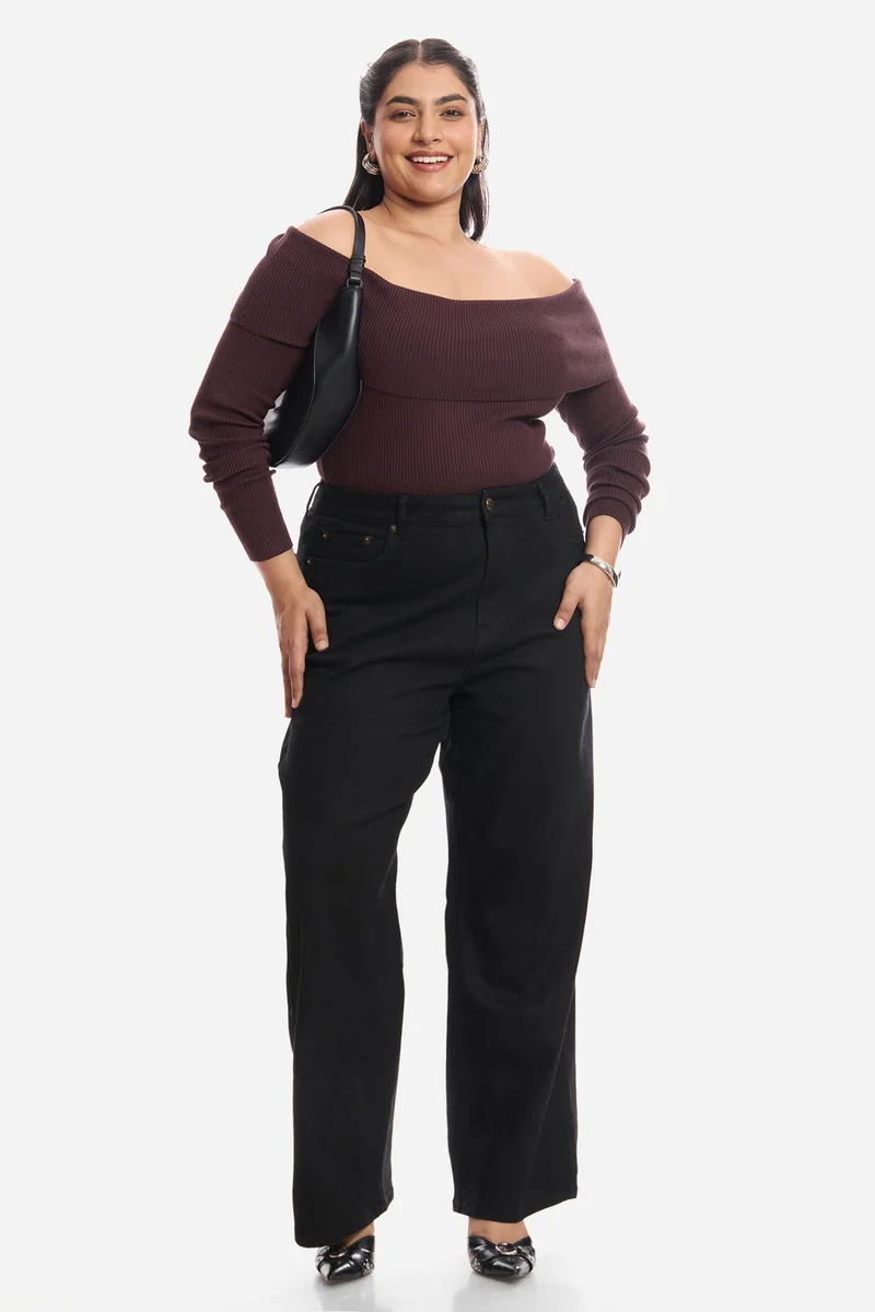 Virgio Solid Cotton Denim Wide Leg Plus Size Jeans for Women