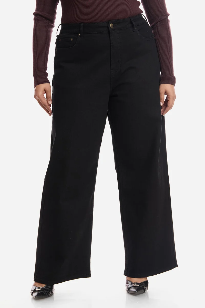Virgio Solid Cotton Denim Wide Leg Plus Size Jeans for Women