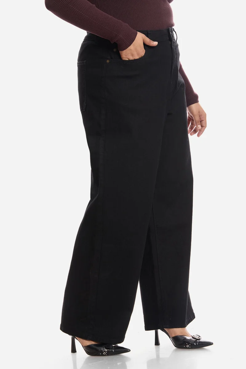Virgio  Solid Cotton Denim Wide Leg Plus Size Jeans for Women for Women | Best Price UAE