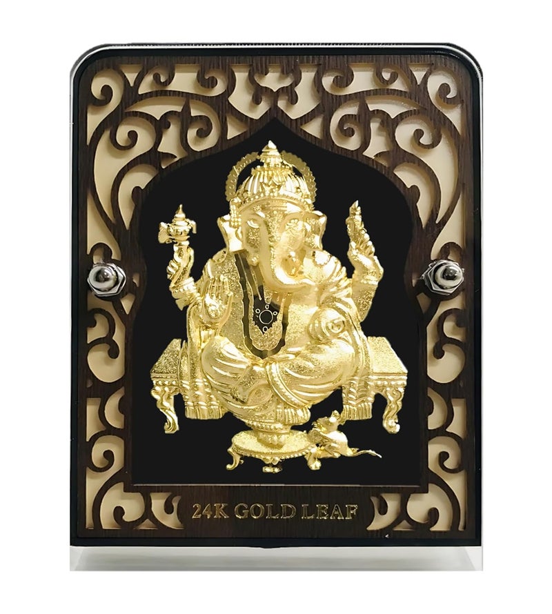ARTSMINE 24k GANESHA GOLD FOIL FRAME FOR HOME DECORE GIFT POOJAROOM AND OFFICE USE PURITY CERTIFICATE RESALE VALUE - Image 1