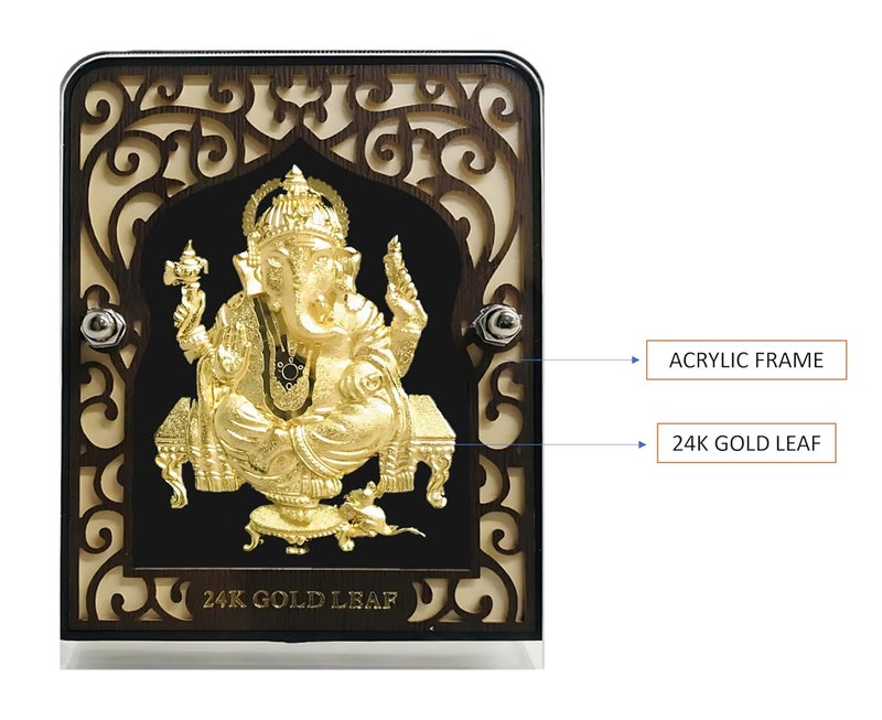 ARTSMINE 24k GANESHA GOLD FOIL FRAME FOR HOME DECORE GIFT POOJAROOM AND OFFICE USE PURITY CERTIFICATE RESALE VALUE - Image 3
