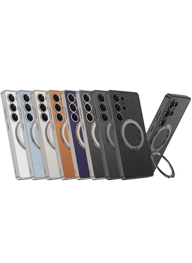 GKK - Case For Samsung Galaxy S25 Ultra 5G Metal Paint Skin Feel Leather MagSafe Holder Phone Case - Image 1