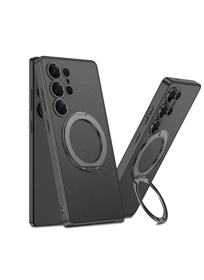 GKK - Case For Samsung Galaxy S25 Ultra 5G Metal Paint Skin Feel Leather MagSafe Holder Phone Case - Image 1