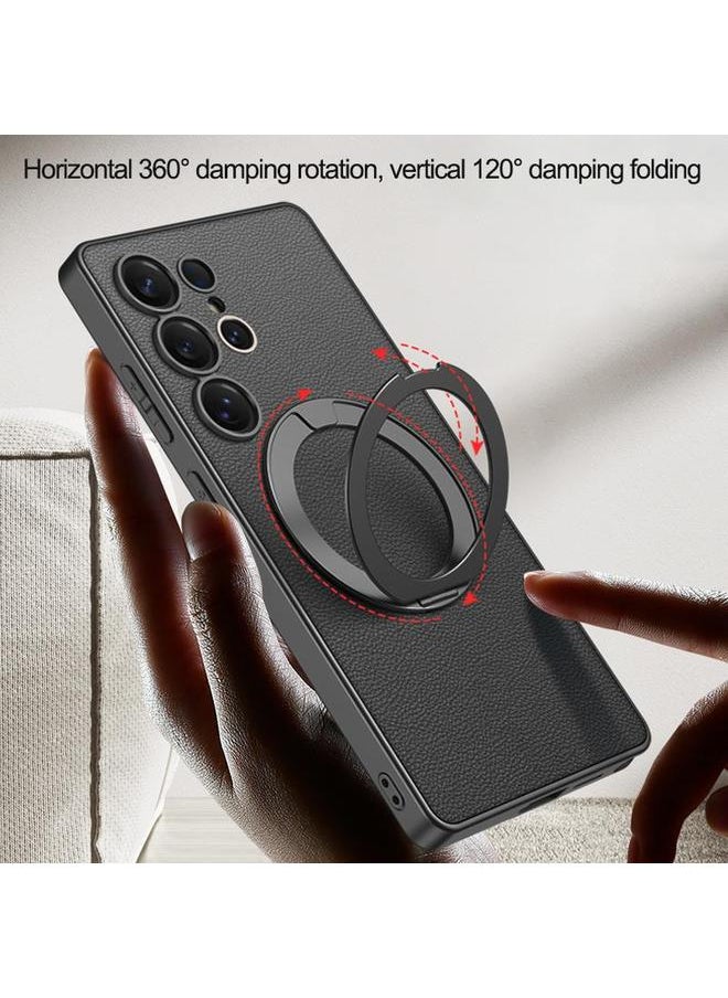 GKK - Case For Samsung Galaxy S25 Ultra 5G Metal Paint Skin Feel Leather MagSafe Holder Phone Case - Image 1