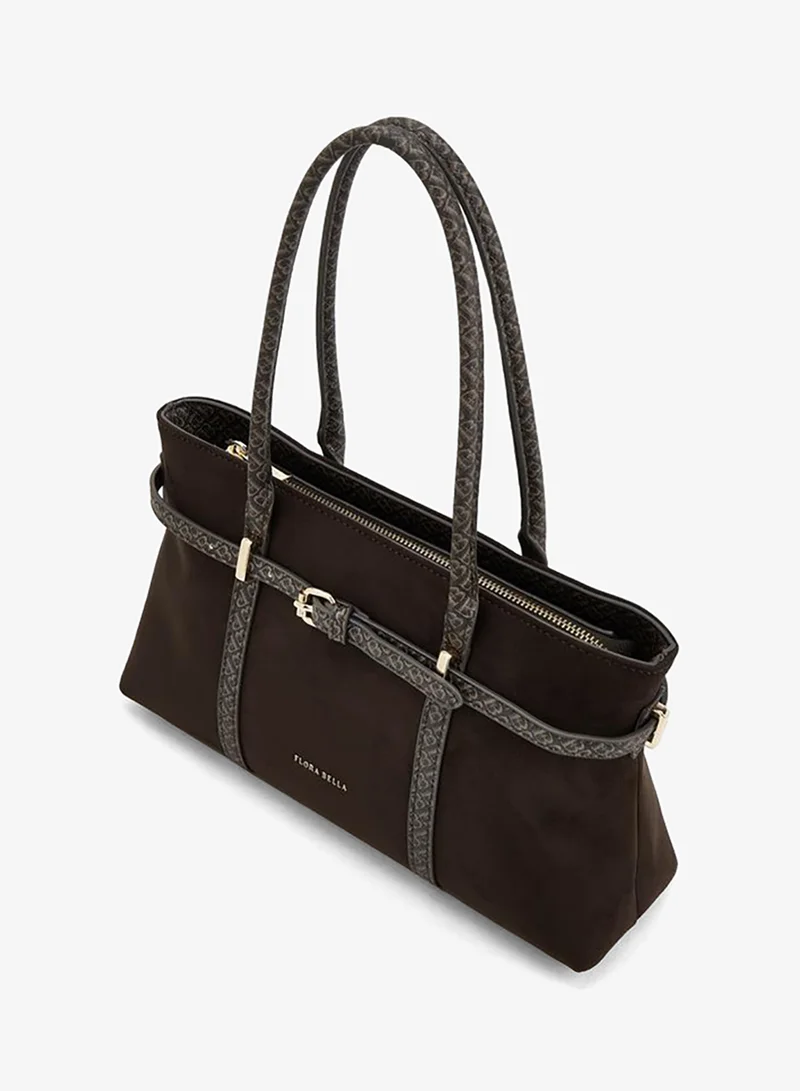 Flora Bella By Shoexpress BROWN Monogram Tote Bag With Zip Closure for Women | Best Price UAE