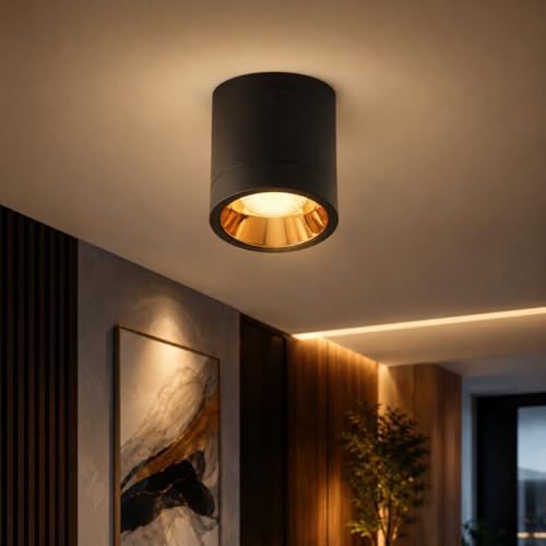 FILLISKA® 12 Watt LED Surface/Spot Light, Black & Rose Gold Finish, Shockproof Alluminium Body & Antiglare Diffuser (Warm White) - Image 1