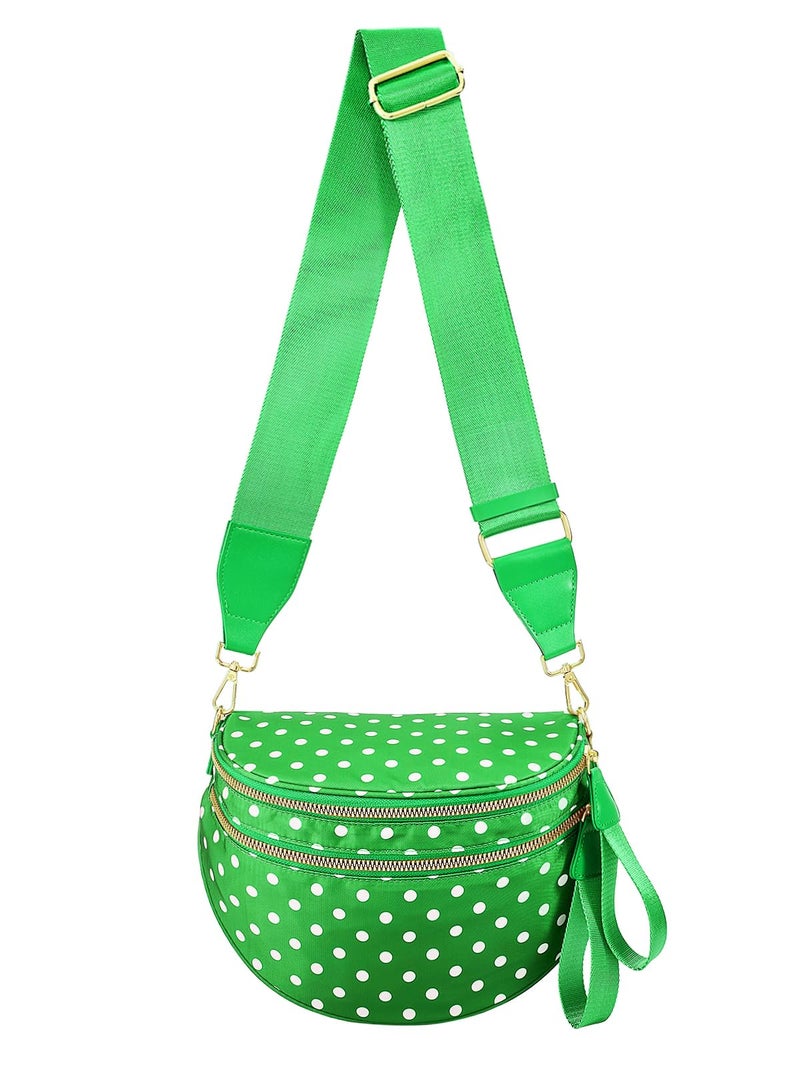 MEISEY Polka Dots Crossbody Bag Bum Bag for Women,Spacious Checkered Purse Fanny Packs Belt Bag (Kelly Green Polka Dots) - Image 1