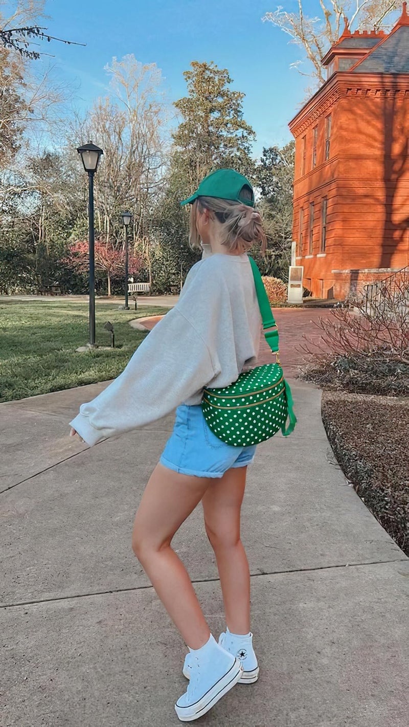 MEISEY Polka Dots Crossbody Bag Bum Bag for Women,Spacious Checkered Purse Fanny Packs Belt Bag (Kelly Green Polka Dots) - Image 2