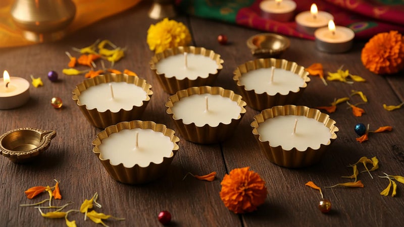 PRANSUNITA Candle Making Metal Urli – 3 inch- Designer Mold- for DIY Candle Making - Tea-Light Candles- Diwali Home Décor – 5 pcs – Golden Color - Small urli - Image 3