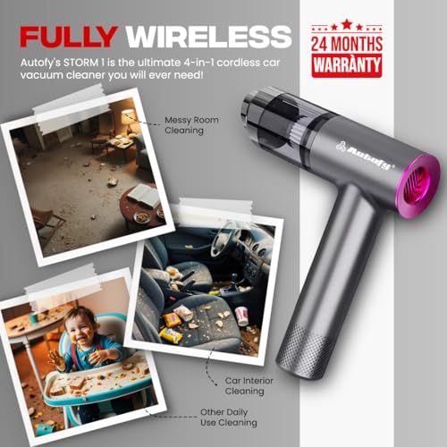 Autofy Storm 1 [4-in-1] Powerful & Fully Wireless Car Vacuum Cleaner Air Blower - 12000PA 2.5X More Suction Power - BLDC Long Life Motor - 2 Suction Speeds - 25 mins Runtime (24 Months Warranty) - Image 2