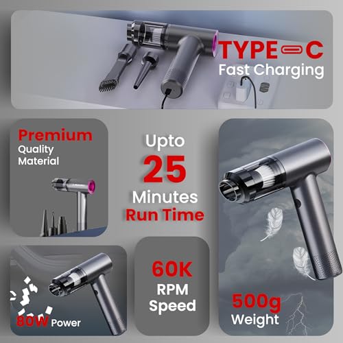 Autofy Storm 1 [4-in-1] Powerful & Fully Wireless Car Vacuum Cleaner Air Blower - 12000PA 2.5X More Suction Power - BLDC Long Life Motor - 2 Suction Speeds - 25 mins Runtime (24 Months Warranty) - Image 3