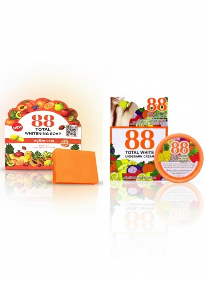 888 توتال وايت مجموعة من 2 كريم 88 توتال وايت وصابون لتبييض البشرة وترطيبها وتفتيحها للعناية ببشرة الوجه والجسم