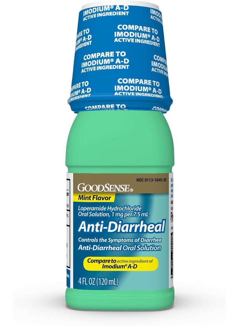Good Sense Anti-Diarrheal Medicine, Loperamide Hydrochloride Oral Solution, 1 mg per 7.5 mL, Mint, 4 Fl Oz