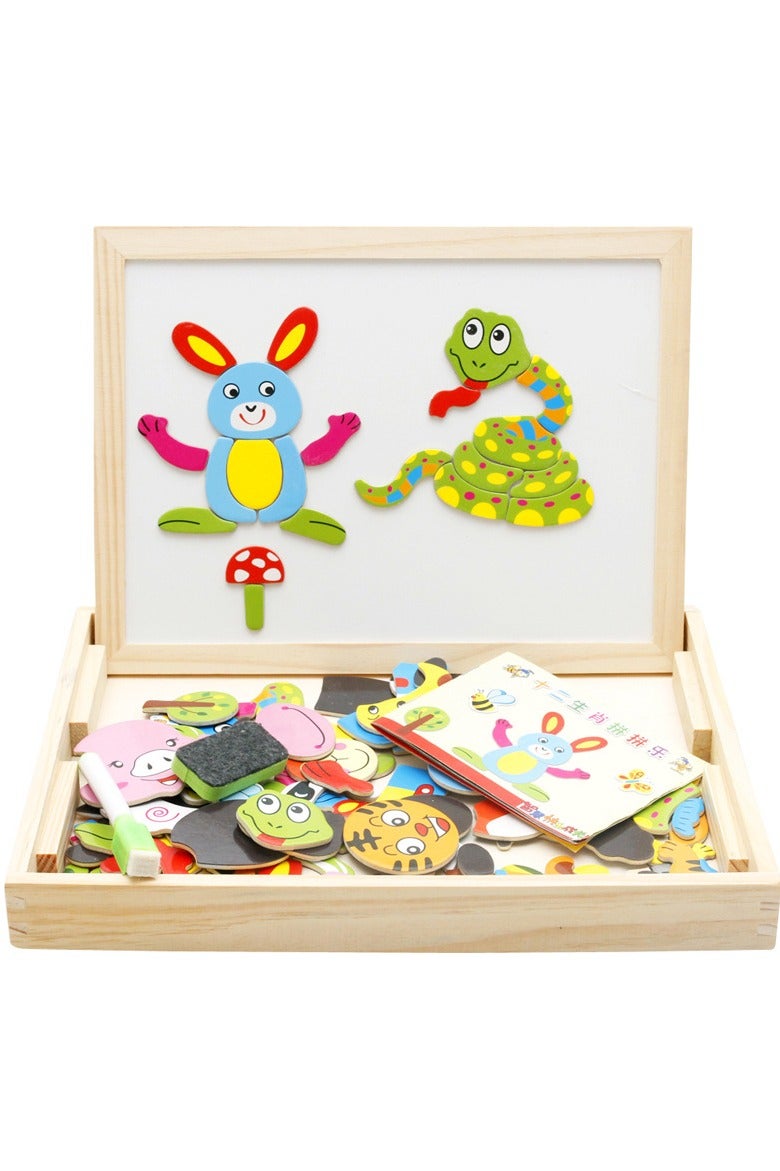 Zodiac Wooden Magnetic Puzzle Toy Montessori Kids Educational Double-Sided Drawing Board Gift Box Creative Art Toy For Children
