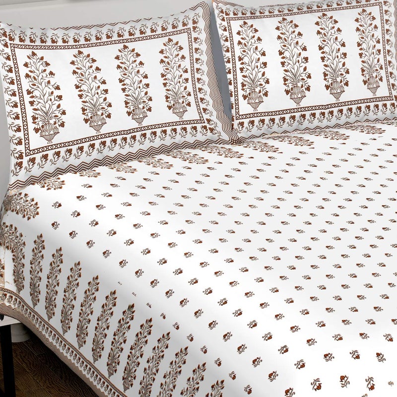 BedZone Rajasthani Tradional 100 Cotton Double Super King Size Double Bedsheet with 2 Pillow Covers 240 TC Size 108 inch by 100 inch Multi - Image 3