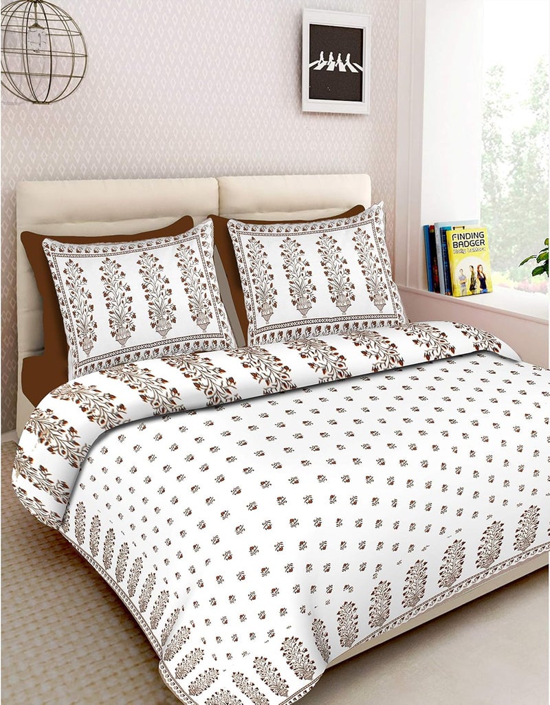 BedZone Rajasthani Tradional 100 Cotton Double Super King Size Double Bedsheet with 2 Pillow Covers 240 TC Size 108 inch by 100 inch Multi - Image 1