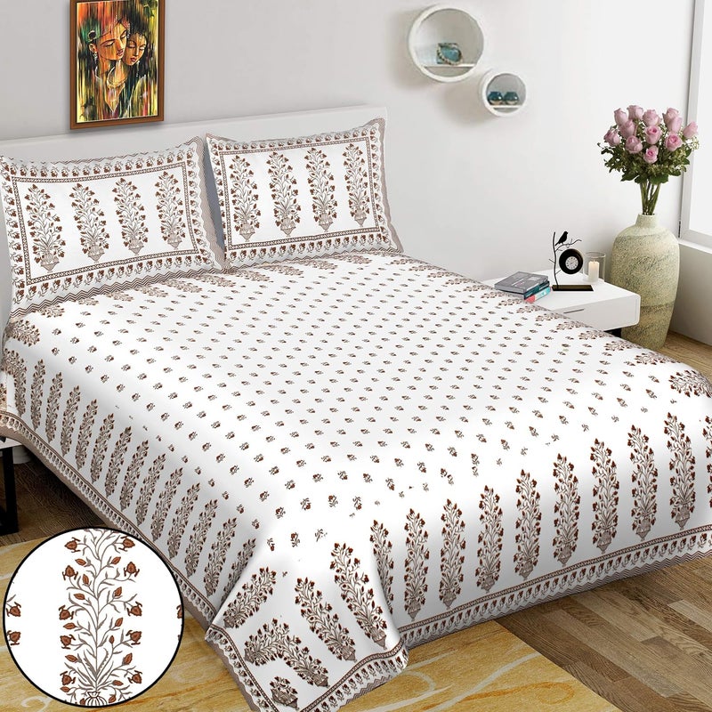 BedZone Rajasthani Tradional 100 Cotton Double Super King Size Double Bedsheet with 2 Pillow Covers 240 TC Size 108 inch by 100 inch Multi - Image 2